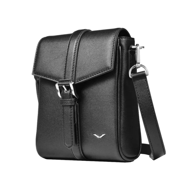 BUSINESS CROSSBODY LEATHER MINI COURIER & MESSENGER BAG FOR MEN C BLACK - Image 2