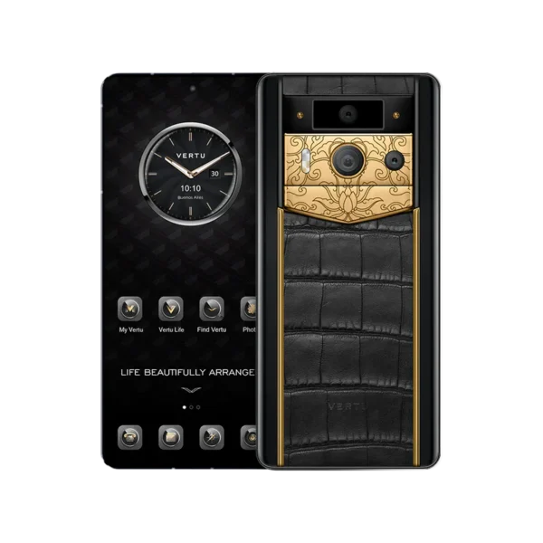 METAVERTU 2 LUXURY CUSTOM-MADE GOLDEN LOTUS WHISPER WITH ALLIGATOR SKIN WEB3 AI PHONE BLACK