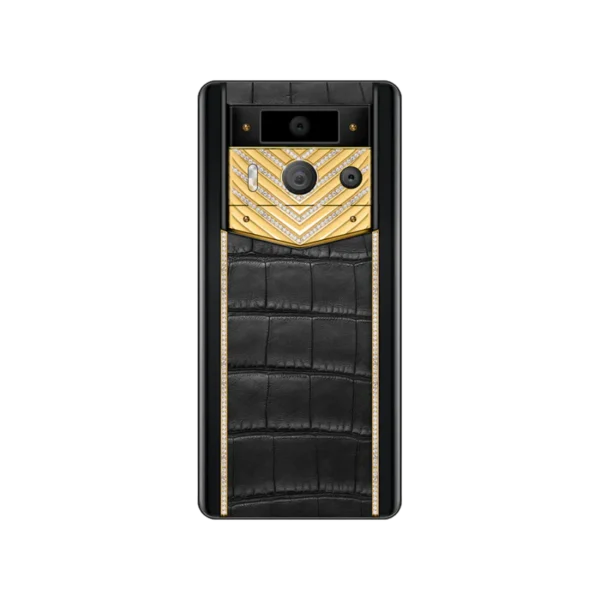 METAVERTU 2 LUXURY CUSTOM-MADE GOLD V-SHAPED WITH DIAMONDS ALLIGATOR SKIN WEB3 AI PHONE BLACK - Image 2