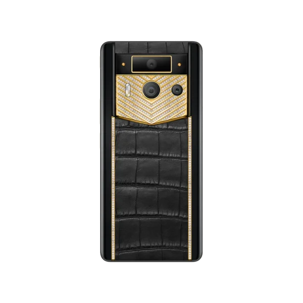 METAVERTU 2 LUXURY CUSTOM-MADE GOLD V-SHAPED WITH DIAMONDS ALLIGATOR SKIN WEB3 AI PHONE BLACK - Image 2