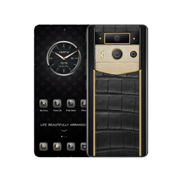 METAVERTU 2 LUXURY CUSTOM-MADE GOLD PLAIN WEAVE WITH DIAMOND ALLIGATOR SKIN WEB3 AI PHONE BLACK