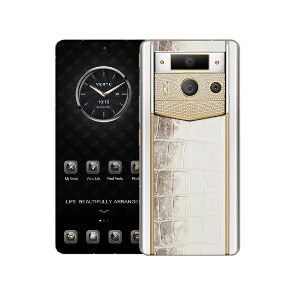 METAVERTU 2 LUXURY CUSTOM-MADE GOLD PLAIN WEAVE WITH DIAMOND HIMALAYA ALLIGATOR SKIN WEB3 AI PHONE WHITE