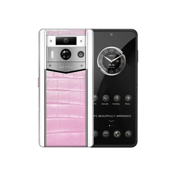 METAVERTU 2 WHITE ALLIGATOR SKIN WEB3 AI PHONE PINK (SILVER CASE)