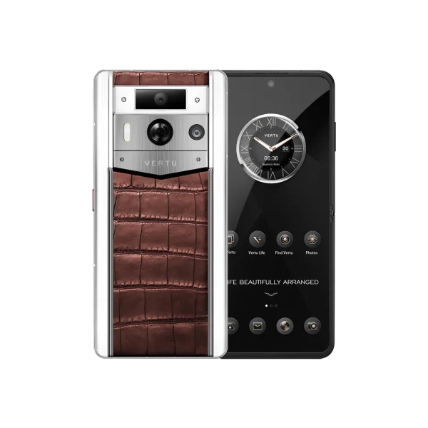 METAVERTU 2 WHITE ALLIGATOR SKIN WEB3 AI PHONE AMBER BROWN (SILVER CASE)