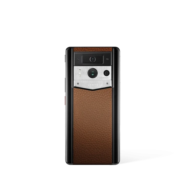 Metavertu 2 Max Screen Calfskin Web3 AI Phone Caramel Brown (Silver Case)