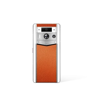 Metavertu 2 Max Screen White Calfskin Web3 AI Phone Orange (Silver Case)