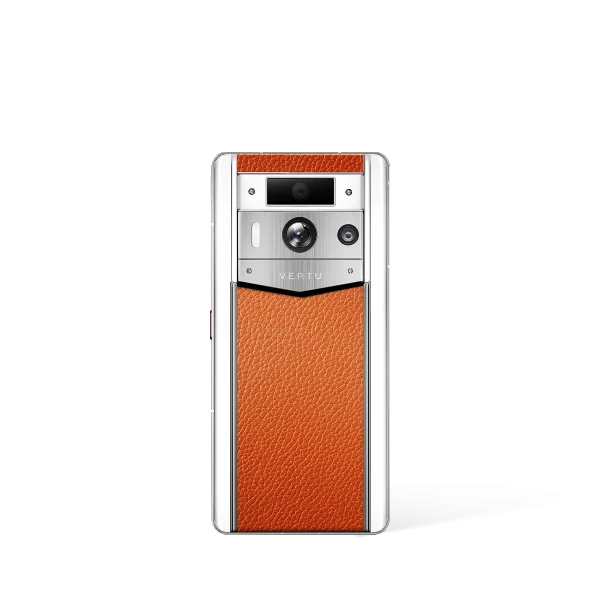 Metavertu 2 Max Screen White Calfskin Web3 AI Phone Orange (Silver Case)