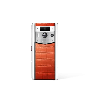 Metavertu 2 Max Screen White Alligator Skin Web3 AI Phone Orange (Silver Case)