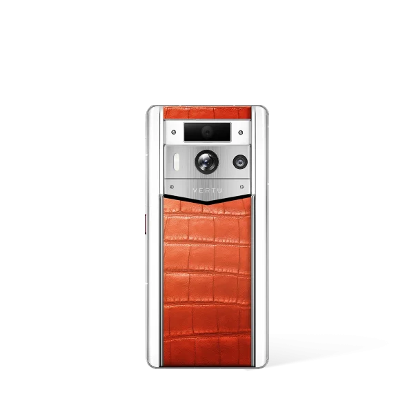 Metavertu 2 Max Screen White Alligator Skin Web3 AI Phone Orange (Silver Case)