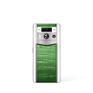 Metavertu 2 Max Screen White Alligator Skin Web3 AI Phone Green (Silver Case)