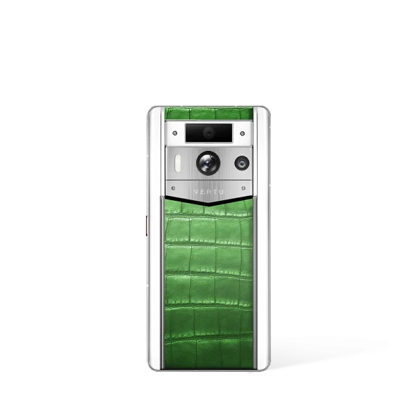 Metavertu 2 Max Screen White Alligator Skin Web3 AI Phone Green (Silver Case)