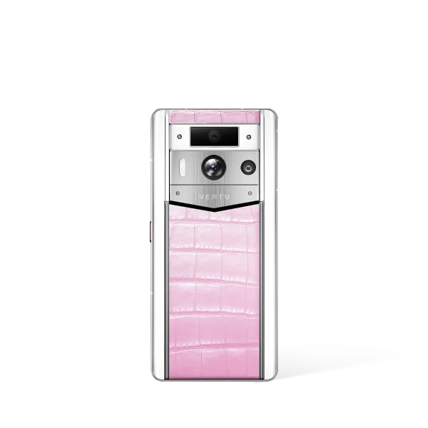 Metavertu 2 Max Screen White Alligator Skin Web3 AI Phone Pink (Silver Case)