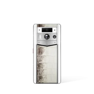 Metavertu 2 Max Screen White Luxury Custom-Made Gold Plain Weave With Himalaya Alligator Skin Web3 AI Phone White