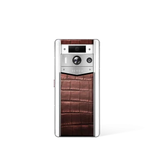 Metavertu 2 Max Screen White Alligator Skin Web3 AI Phone Amber Brown (Silver Case)