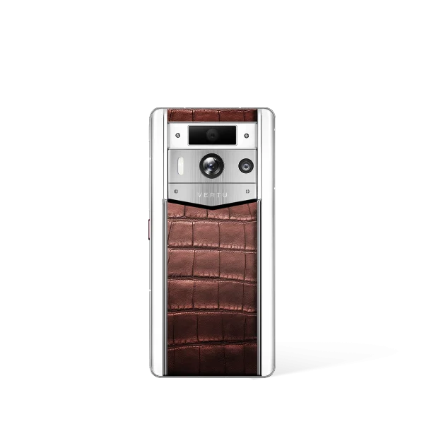 Metavertu 2 Max Screen White Alligator Skin Web3 AI Phone Amber Brown (Silver Case)