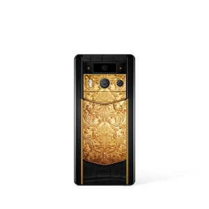 Metavertu 2 Max Screen Luxury Custom-Made Golden Carved Floral Decoration With Alligator Skin Web3 AI Phone Black