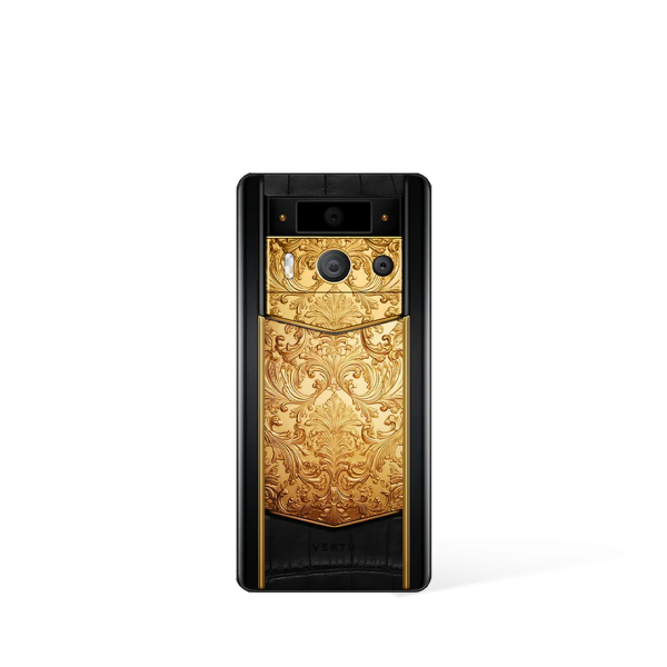 Metavertu 2 Max Screen Luxury Custom-Made Golden Carved Floral Decoration With Alligator Skin Web3 AI Phone Black