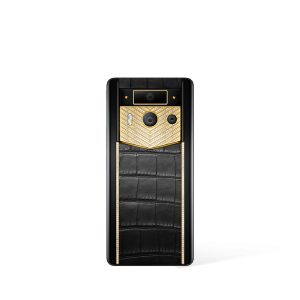 Metavertu 2 Max Screen Luxury Custom-Made Gold V-Shaped With Diamonds Alligator Skin Web3 AI Phone Black