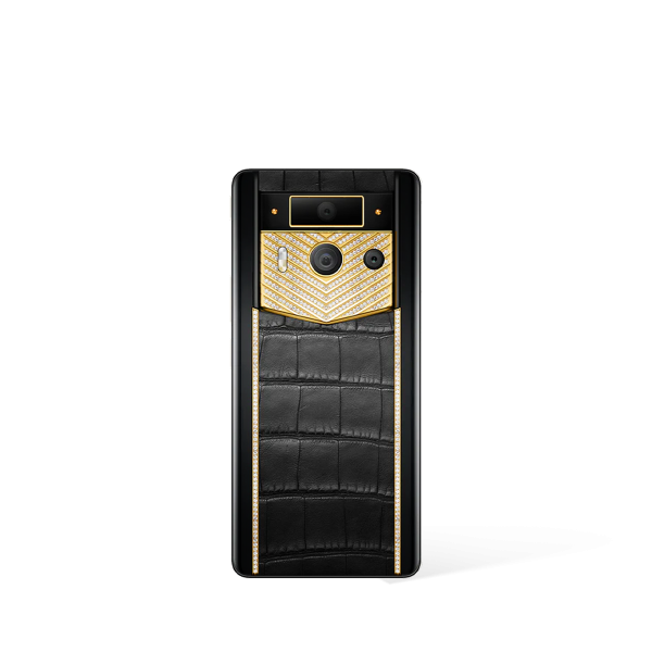 Metavertu 2 Max Screen Luxury Custom-Made Gold V-Shaped With Diamonds Alligator Skin Web3 AI Phone Black