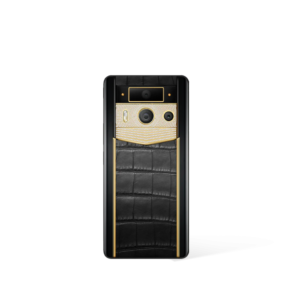 Metavertu 2 Max Screen Luxury Custom-Made Gold Plain Weave With Diamond Alligator Skin Web3 AI Phone Black
