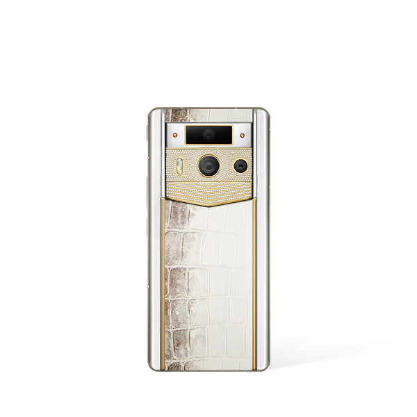 Metavertu 2 Max Screen Luxury Custom-Made Gold Plain Weave With Diamond Himalaya Alligator Skin Web3 AI Phone White