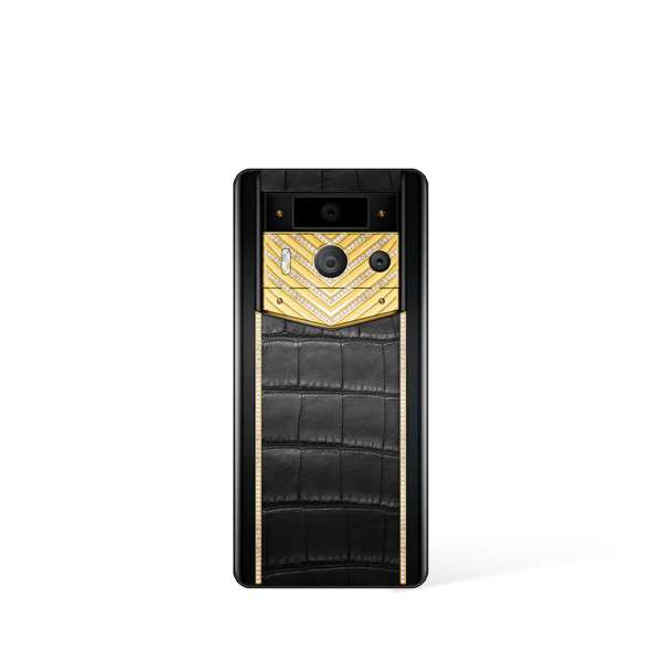 Metavertu 2 Max Screen Luxury Custom-Made Gold With Diamonds Alligator Skin Web3 AI Phone - Black