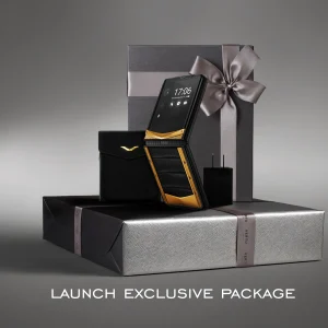 Quantum Flip Phone - Rare Crocodile Leather, Gold Iron Black