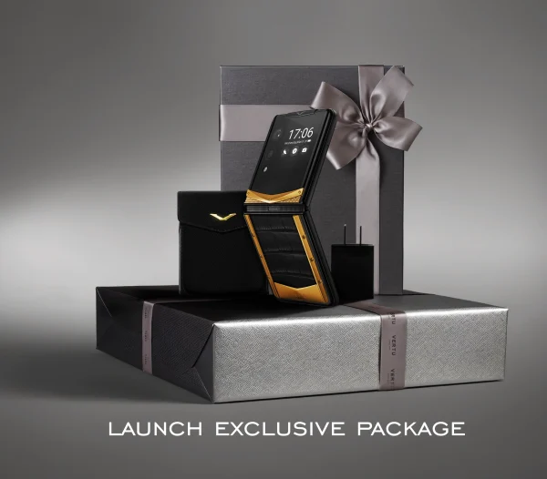 Quantum Flip Phone - Rare Crocodile Leather, Gold Iron Black