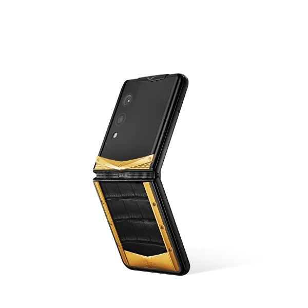 Quantum Flip Phone - Rare Crocodile Leather, Gold Iron Black - Image 2
