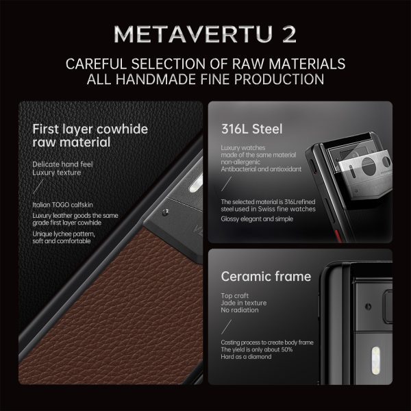 Metavertu 2 Max Screen Calfskin Web3 AI Phone Caramel Brown (Silver Case) - Image 2