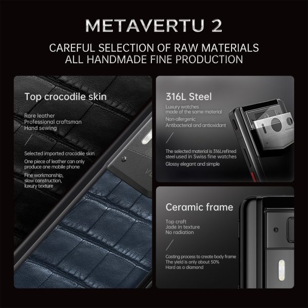 Metavertu 2 Max Screen Alligator Skin Web3 AI Phone Navy Blue (Silver Case) - Image 2